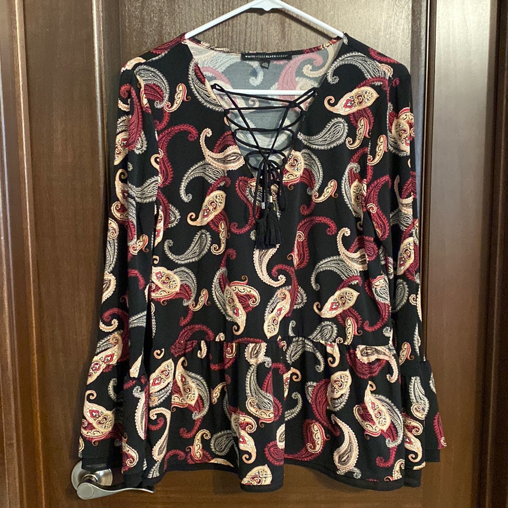 White House Black Market Paisley Bell Sleeve Blouse